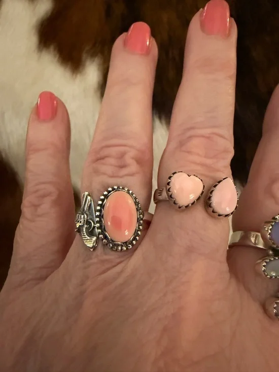 ❤️ Queen Pink Conch Gun Revolver Sterling Western By-Pass Floater Ring Adj 7.75+ - Picture 3 of 15